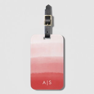 Etiqueta De Bagagem Elegante Monograma Aquarela Coral Vermelho Desbota