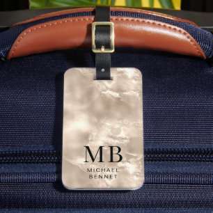 Etiqueta De Bagagem Elegante Monograma de Bordo de Marfim