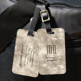 Etiqueta De Bagagem Elegante Monograma de Bordo de Marfim