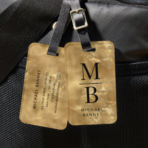 Etiqueta De Bagagem Elegante Monograma Dourado