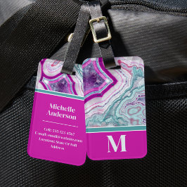 Etiqueta De Bagagem Elegante Monograma Inicial em Ágata