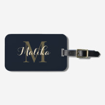 Elegante Monograma Ouro Azul Marinho Personalizado