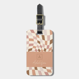 Etiqueta De Bagagem Elegante Monograma Personalizado Xadrez Neutro