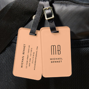 Etiqueta De Bagagem Elegante Monograma Pêssego