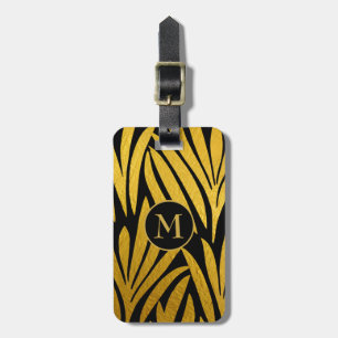 Etiqueta De Bagagem Elegante Monograma Preto com Folha de Ouro Falsa