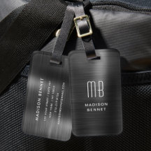 Elegante Monograma Preto Metálico Brilhante