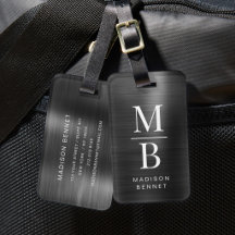 Elegante Monograma Preto Metálico Escovado 
