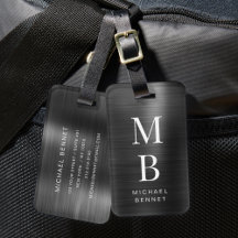 Elegante Monograma Preto Metálico Escovado