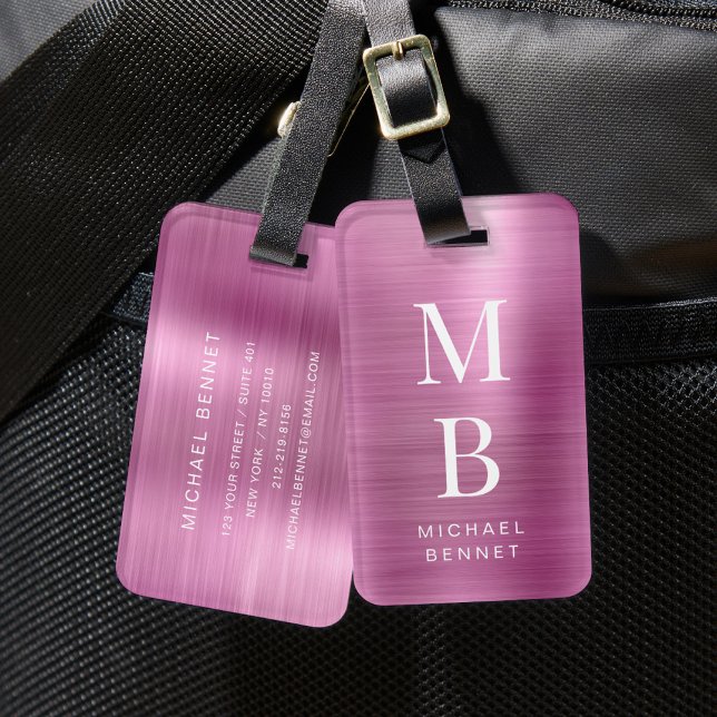 Etiqueta De Bagagem Elegante Monograma Rosa (Elegant Monogrammed Pink Luggage Tag)