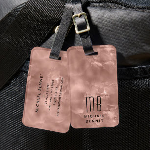 Etiqueta De Bagagem Elegante Monograma Rosa Dourado