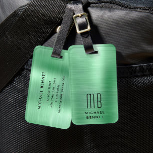 Etiqueta De Bagagem Elegante Monograma Verde