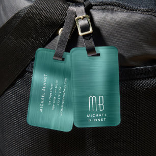 Etiqueta De Bagagem Elegante Monograma Verde