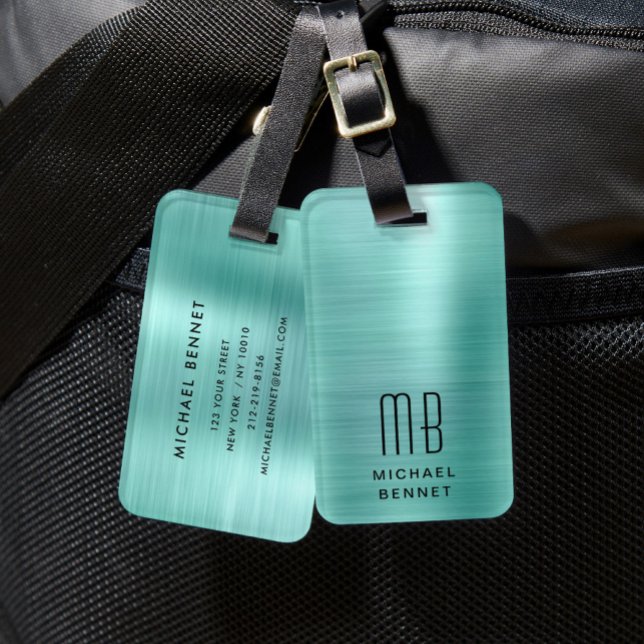 Etiqueta De Bagagem Elegante Monograma Verde (Elegant Monogrammed Green Luggage Tag)