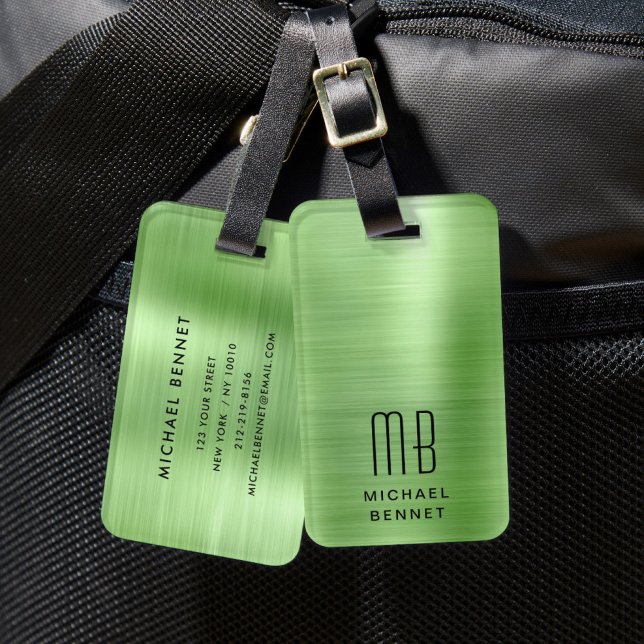 Etiqueta De Bagagem Elegante Monograma Verde (Elegant Monogrammed Green Luggage Tag)