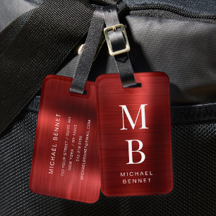 Etiqueta De Bagagem Elegante Monograma Vermelho