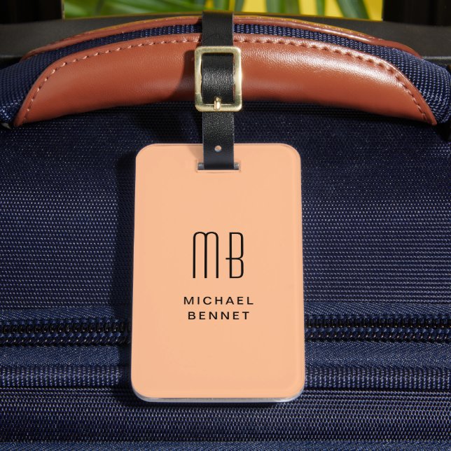 Etiqueta De Bagagem Elegante Monogramm Peach (Frente Insitu 2)