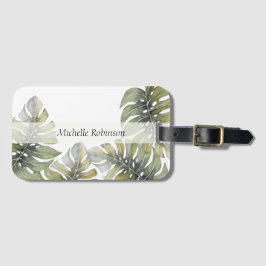 Etiqueta De Bagagem Elegante Monstera Tropical aquarela