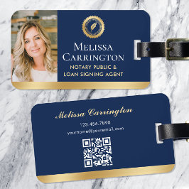 Etiqueta De Bagagem Elegante Notário Público Foto Dourada Azul