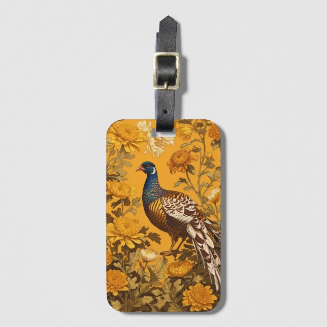 Etiqueta De Bagagem Elegante Pheasant William Morris Inspirou (Frente Vertical)