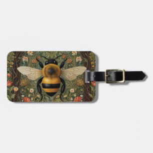 Etiqueta De Bagagem Elegante retro bumblebee boho botânico arte floral