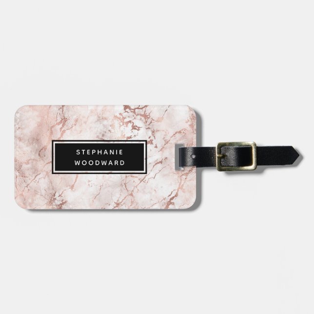 Etiqueta De Bagagem Elegante Rosa Dourado Marble Moderno Personalizado (Frente Horizontal)