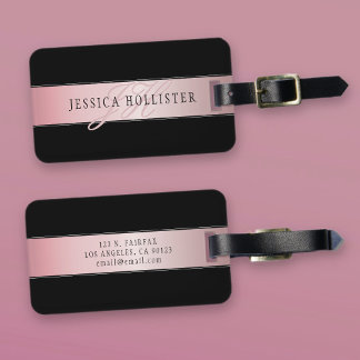 Etiqueta De Bagagem Elegante Rosa Falso Dourado | Nome & Iniciais