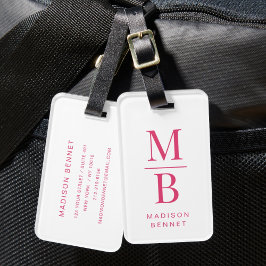 Etiqueta De Bagagem Elegante Rosa Monogramada
