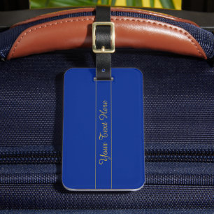 Etiqueta De Bagagem Elegante Roteiro Dourado em Fundo Azul-Marinho