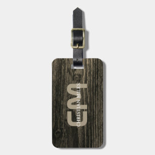Etiqueta De Bagagem Elegante Rustic Wood Monogramed Name Personalizado
