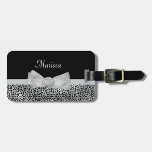 Etiqueta De Bagagem Elegante Silver Cheetah Impressão Frilly Arco Com 
