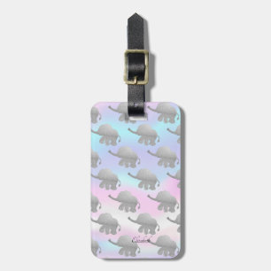 Etiqueta De Bagagem Elegante Silver Glitter Elephants Holographic