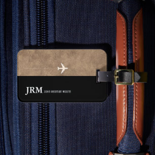 Etiqueta De Bagagem Elegante Simples Avião Preto Marrom