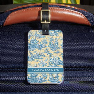 Etiqueta De Bagagem Elegante, tóile de jouy amarelo-palha