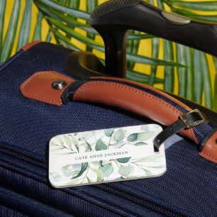 Etiqueta De Bagagem Elegante Verde Botânico Moderno de Eucalipto