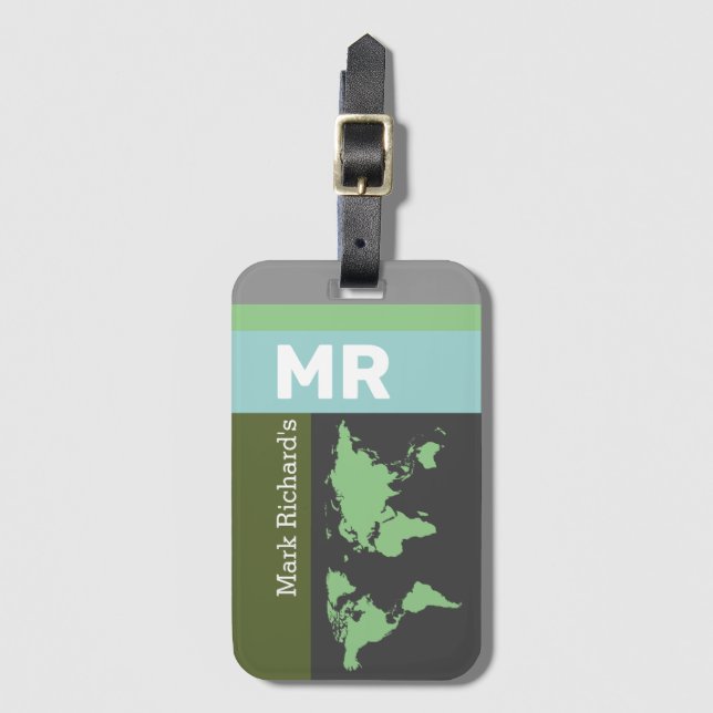 Etiqueta De Bagagem elegante verde moderno (Frente Vertical)