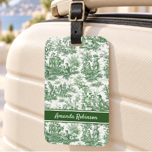 Etiqueta De Bagagem Elegante verde vintage toile de jouy