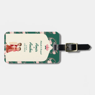 Etiqueta De Bagagem Elegantes Lanternas de Lótus Verde Mehndi Sanget C