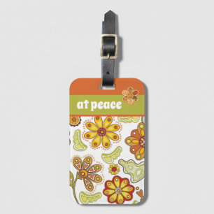 Etiqueta De Bagagem em paz - Flor Retro Hippie Laranja Verde