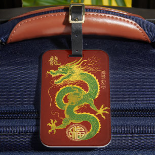 Etiqueta De Bagagem Emerald Green e Dourado Dragão lunar sortudo