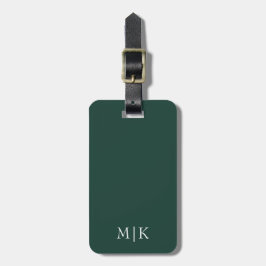 Etiqueta De Bagagem Emerald Green e White | Monograma Moderno