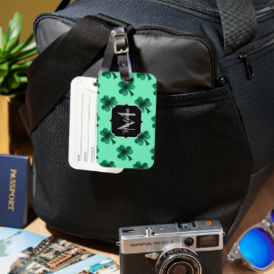 Etiqueta De Bagagem Emerald Green Sparkles Shamrock Clover Monograma