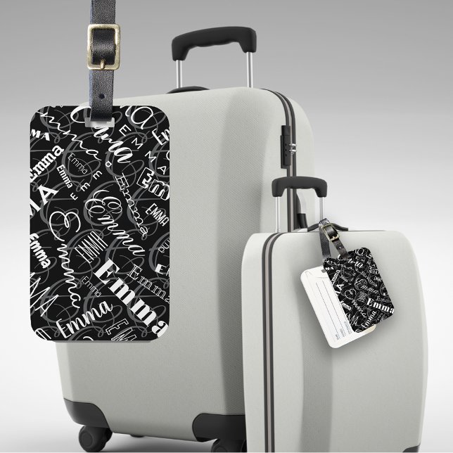 Etiqueta De Bagagem Emma Custom Name Black White (Criador carregado)