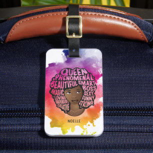 Etiqueta De Bagagem Encorajar as mulheres negras, cabelo natural, aqua