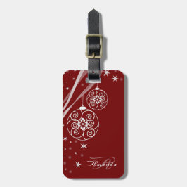 Etiqueta De Bagagem Enfeites de Natal Monograma Branco Vermelho Elegan
