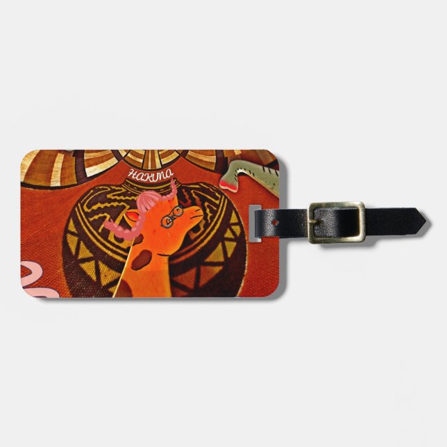 Etiqueta De Bagagem Engraçado Elegante Girafa Acessorizada Estilo Afri (Frente Horizontal)