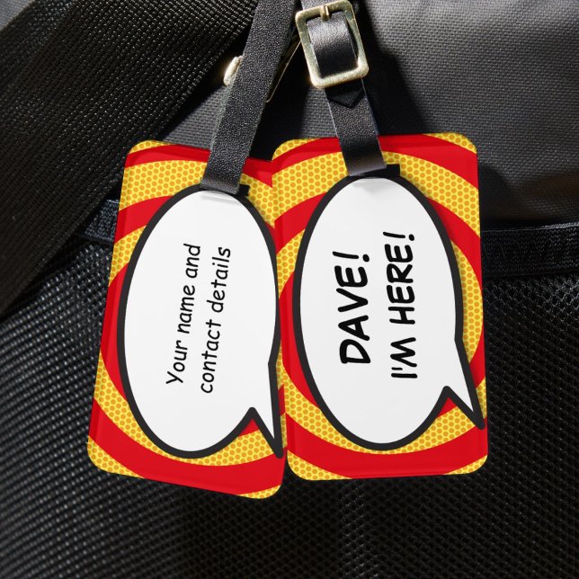 Etiqueta De Bagagem Engraçado, Eu Estou Aqui Personalizado (Funny Comic Book I'M HERE Personalized Luggage Tag)