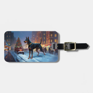 Etiqueta De Bagagem Época Festiva de Natal do Doberman