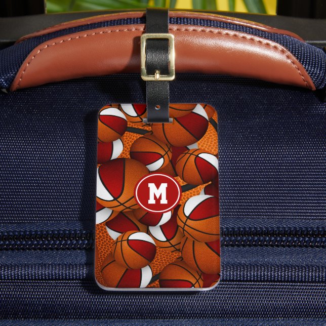 Etiqueta De Bagagem Equipe branca vermelha de basquetebol infantil (Frente Insitu 2)