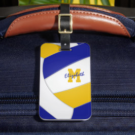 Etiqueta De Bagagem equipe de ouro azul colore vôlei monograma