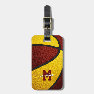 Etiqueta De Bagagem equipe de ouro marrom coloração basquete monograma